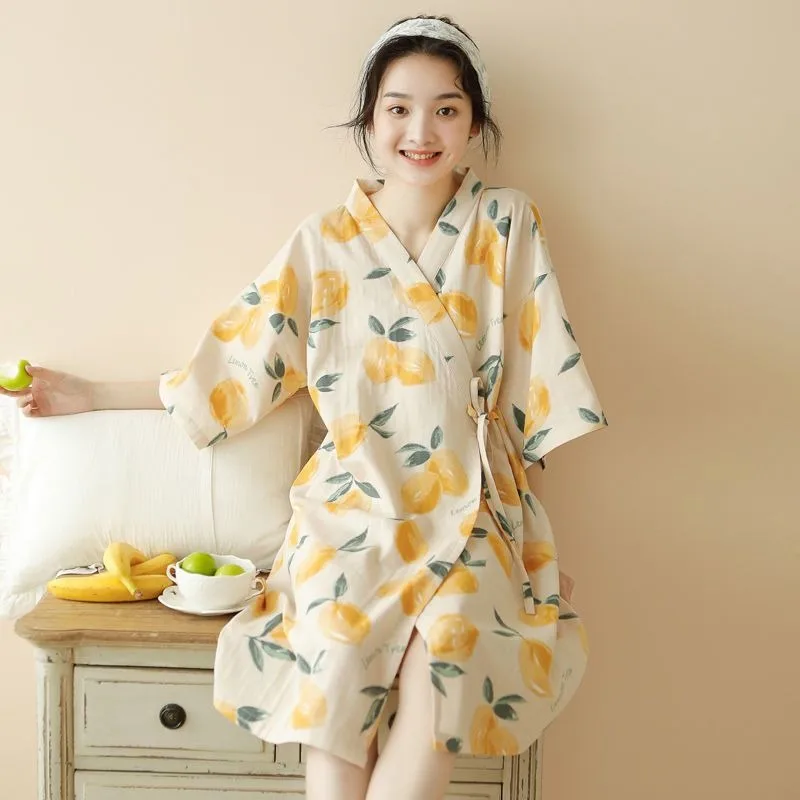 Japanese Pajamas Thin Skirts with Straps Bathrobes Sleepwear Women\'s Summer Homewear Summer Bathrobes Short Sleeves Loungewear