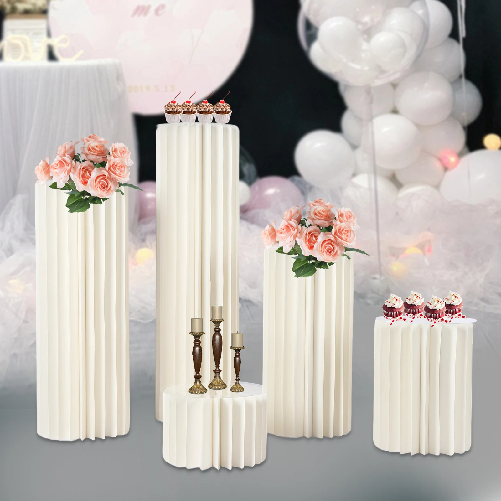 YIYIBYUS 5Pcs Foldable Wedding Flower Stand Wedding Centerpieces PVC Cardboard Vases Plinth Floral Display for Party Table Decor