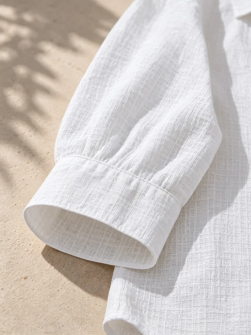 Herren Sommer Leinen Kurzarm Henley-Shirt mit Stehkragen, entspannte Passform, atmungsaktiv, leicht, lässiges Oberteil für den Alltag. – Detail 10