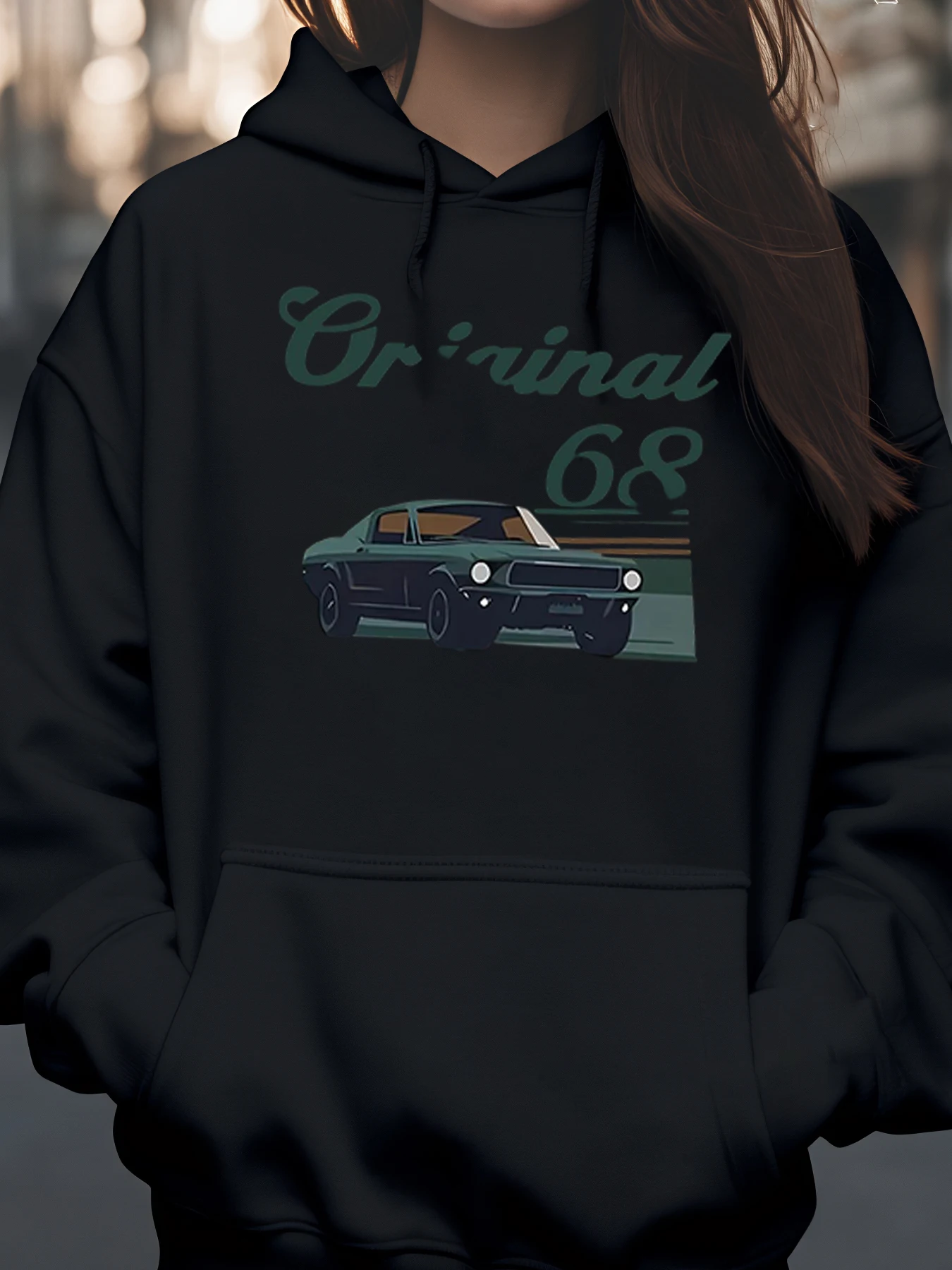 Moletom com capuz gráfico de carro 68 original para homens e mulheres de uso casual