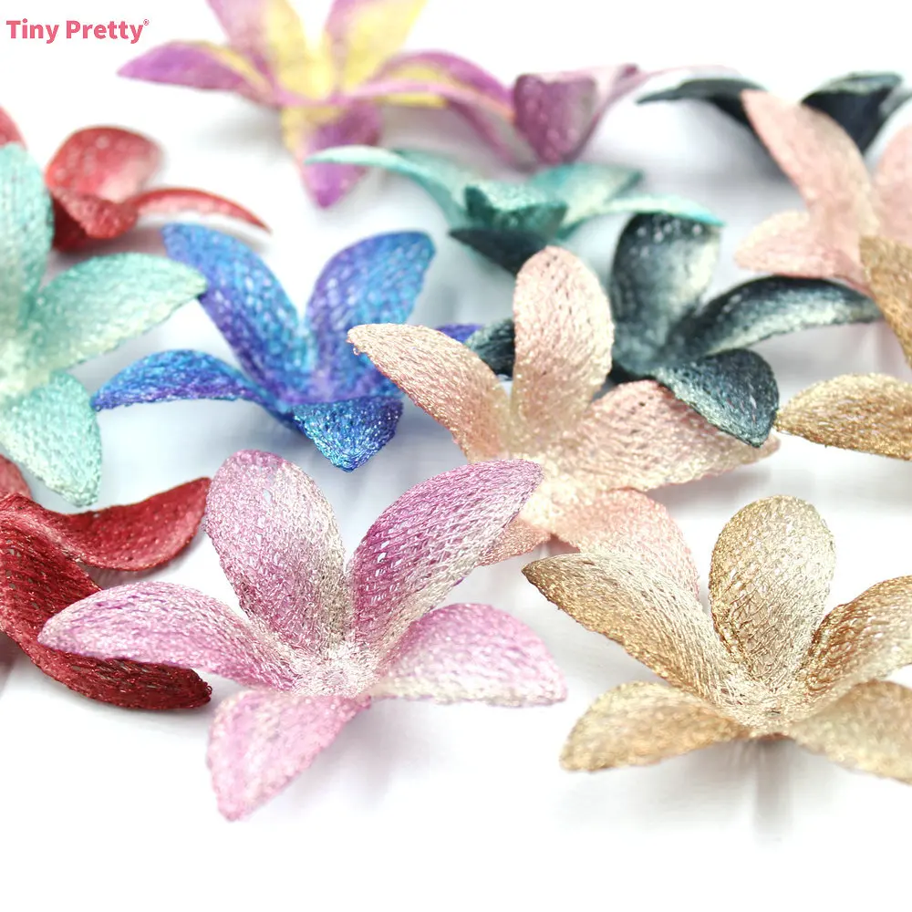 5PCS Embroidery Blossom Five Petals 3D Gradient Big Flowers 6.5cm DIY Craft Accessory for Jewelry Making, Barrettes, Brooches