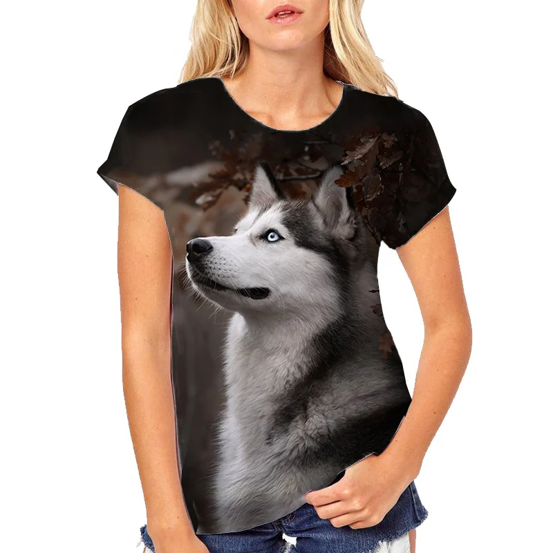 3D Printed Dog Wolf T-Shirt For Women Funny Animal Pattern Tees Summer Casual O-Neck Tops Short Sleeve Loose T Shirts Streetwear