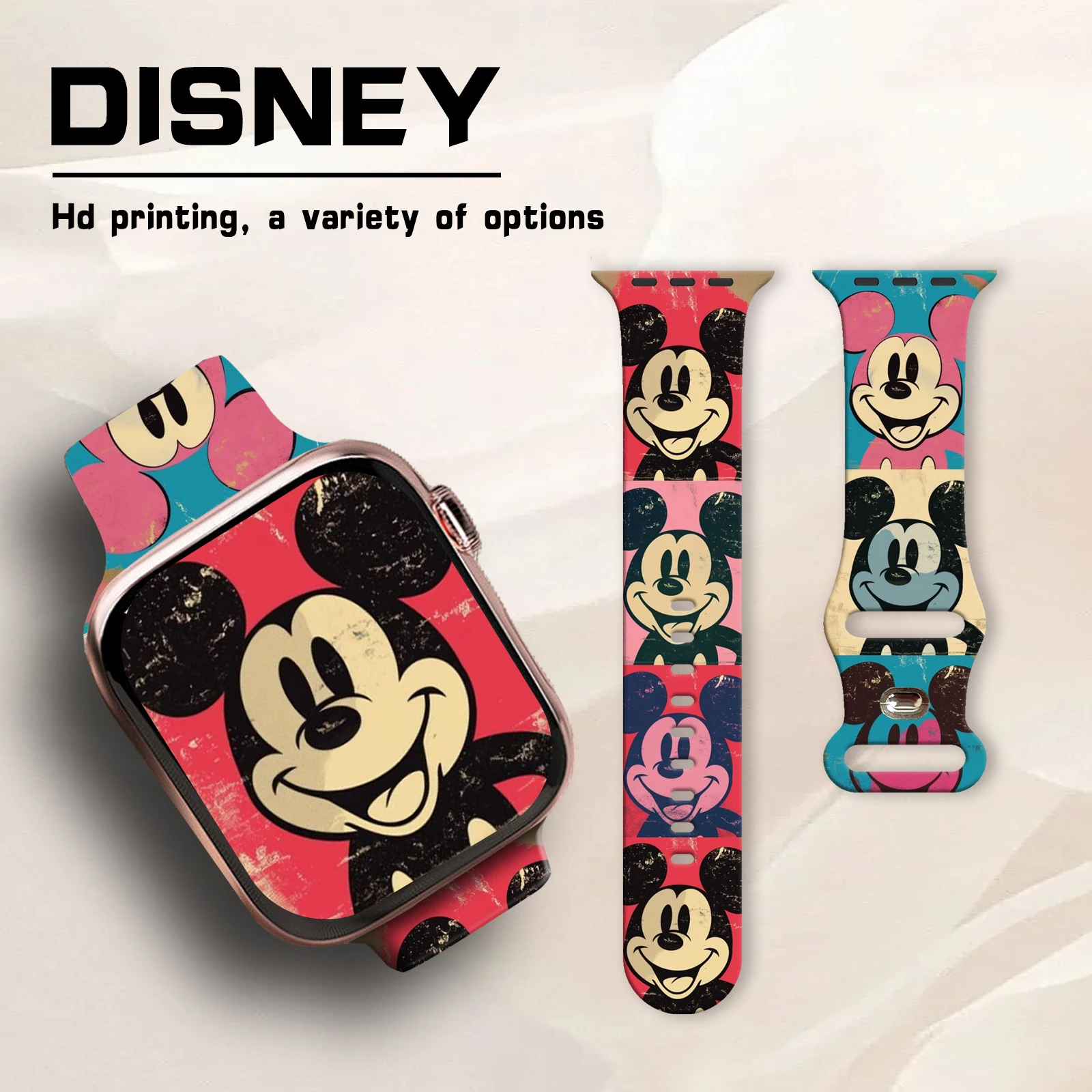 สายรัดลายพิมพ์มิกกี้ซีรีส์ดิสนีย์เหมาะสำหรับแอปเปิ้ลวอทช์ 11/10/9/8, ไอวอทช์แบบเปลี่ยนได้ 49 มม./46 มม./44 มม./42 มม./41 มม.
