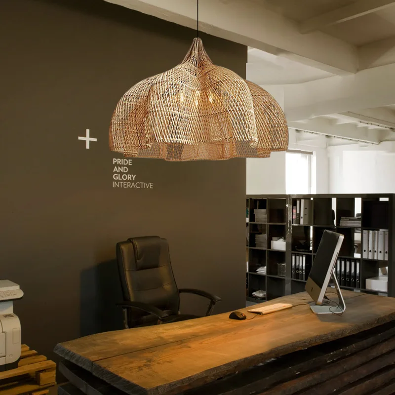 Japanese Retro Rattan Chandeliers Chinese Creative Restaurant Pendant Lights for Living Dining Room Hotel Lighting Lamp Fixtures