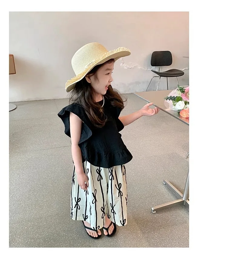 Baby Girl Clothes Suit Girls Wide-leg Pants Set Summer Dress 2024 New Foreign Style Korean Style Summer Sweet Two-piece Set image 6