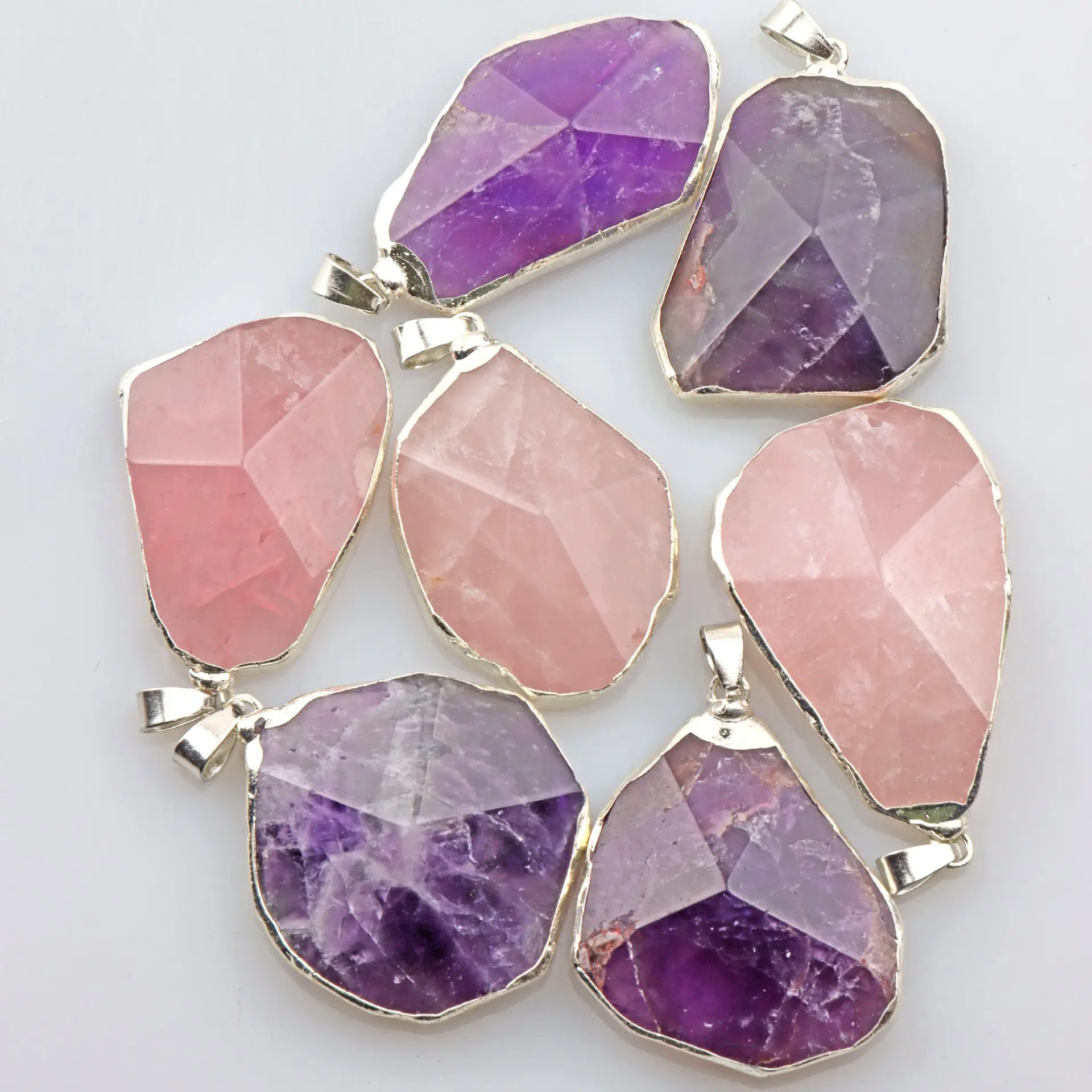 Yeni Doğal Pembe Kristal Ametist Kesim Açısı Kolye Düzensiz Kolye El Yapımı DIY Moda Kolye Takı Aksesuarları