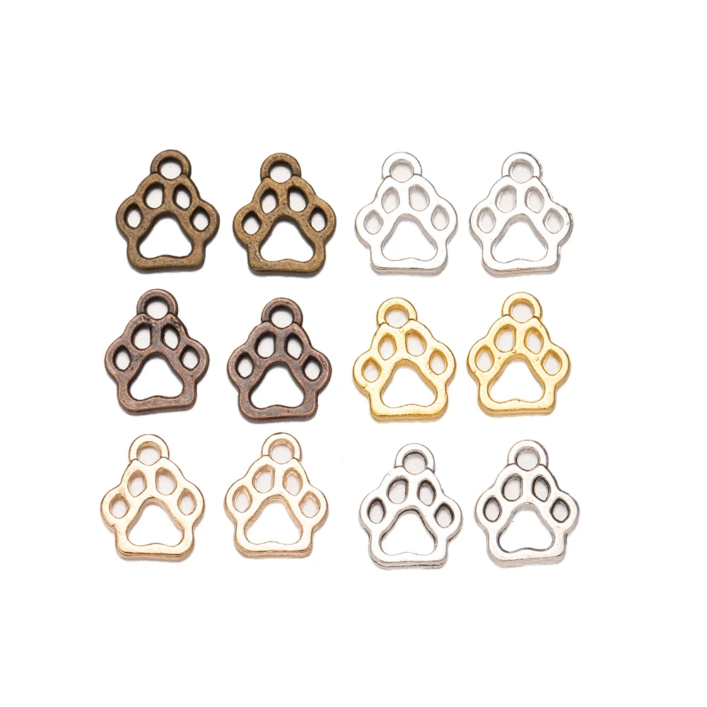 50pcs Animal Cat Dog Paw Charms Alloy Print Beads Footprint Pendant Jewelry Findings for DIY Necklace Bracelet Making Supplies