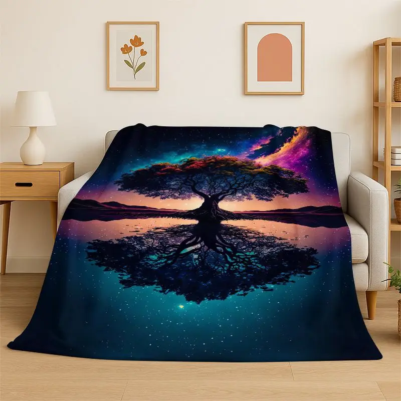 Fantasy Tree of Life Norse Viking Yggdrasil Flannel Blanket Soft Throw Blanket for Bedroom Living Room Bed Picnic Nap Cover Gift