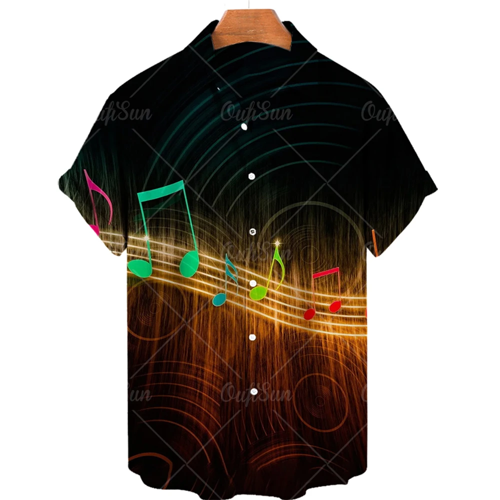 Hawaiian Men\'s Music Shirt 3d Print Musical Note Shirts For Men Oversized Rock Tee Shirt Men Clothing Male Camisa Men Designer