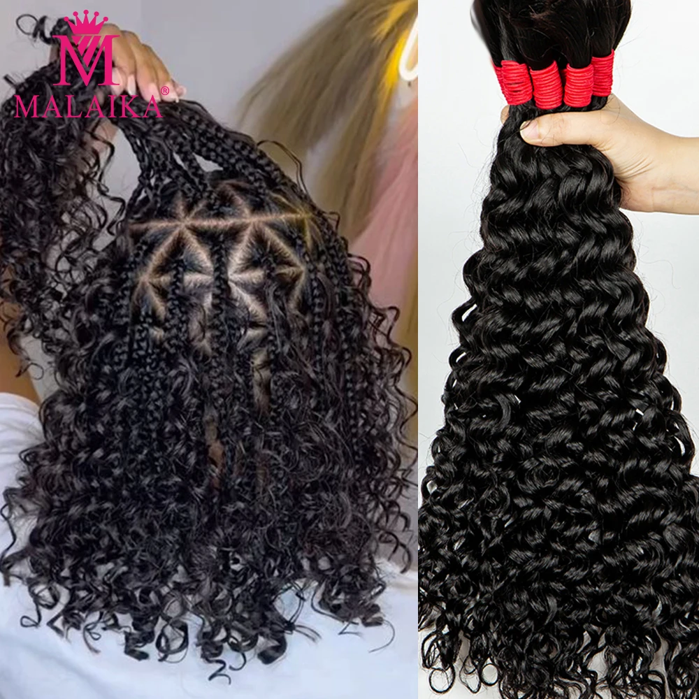 Deep Wave Boho Braids Human Hair Braiding Hair Bulk No Weft Virgin Hair Curly Human Braiding Hair Extensions for Boho Braids