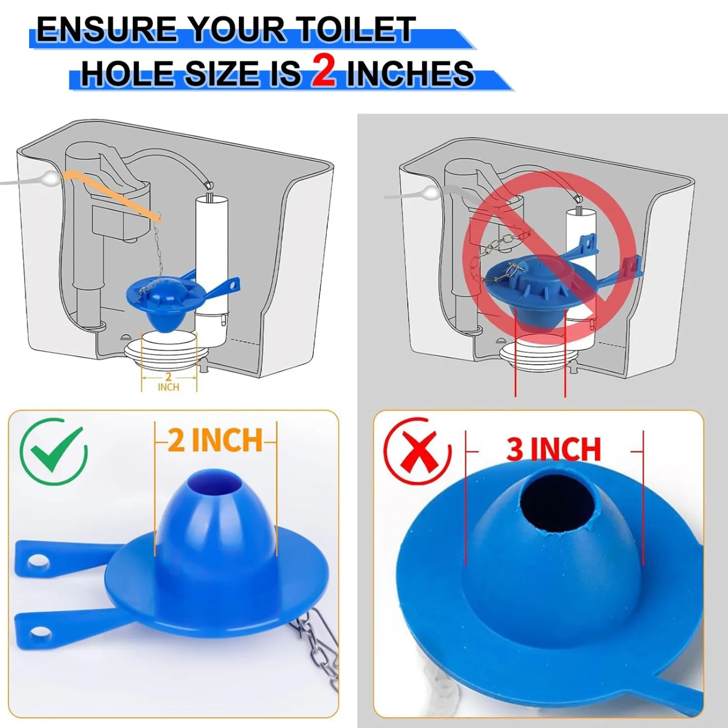صمام دافق بديل لرفع المرحاض مقاس 2 بوصة متوافق مع المعايير الأمريكية يتضمن خزانًا مكون من 5 قطع من سلسلة الفولاذ المقاوم للصدأ #5