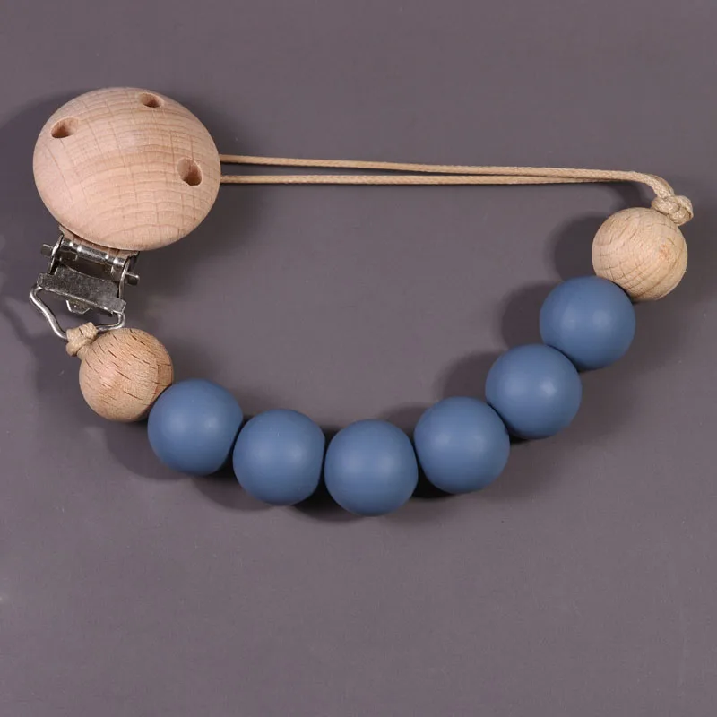 INS Wooden Silicone Baeds Baby Pacifier Chain Clip Anti-fall Pacifier Holder Safe Dummy Nipple Holder Teething Toy for Newborn