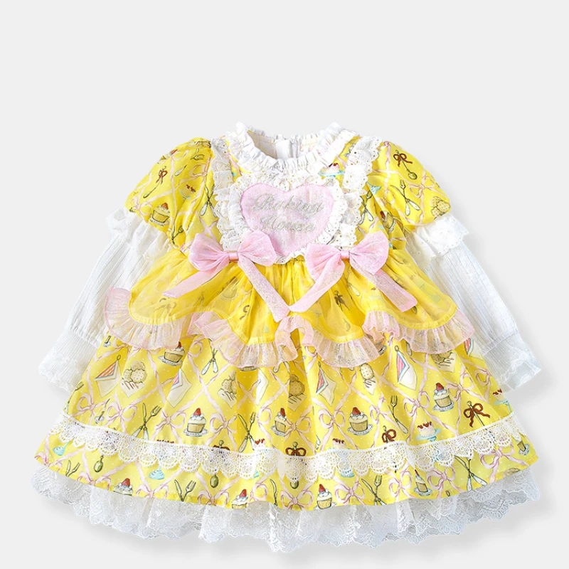 

Autumn Kids Spanish Girls Princess Dress Lolita Boutique Quality Handmade Dress Flower Girls Sweet Fashion Floral Dress