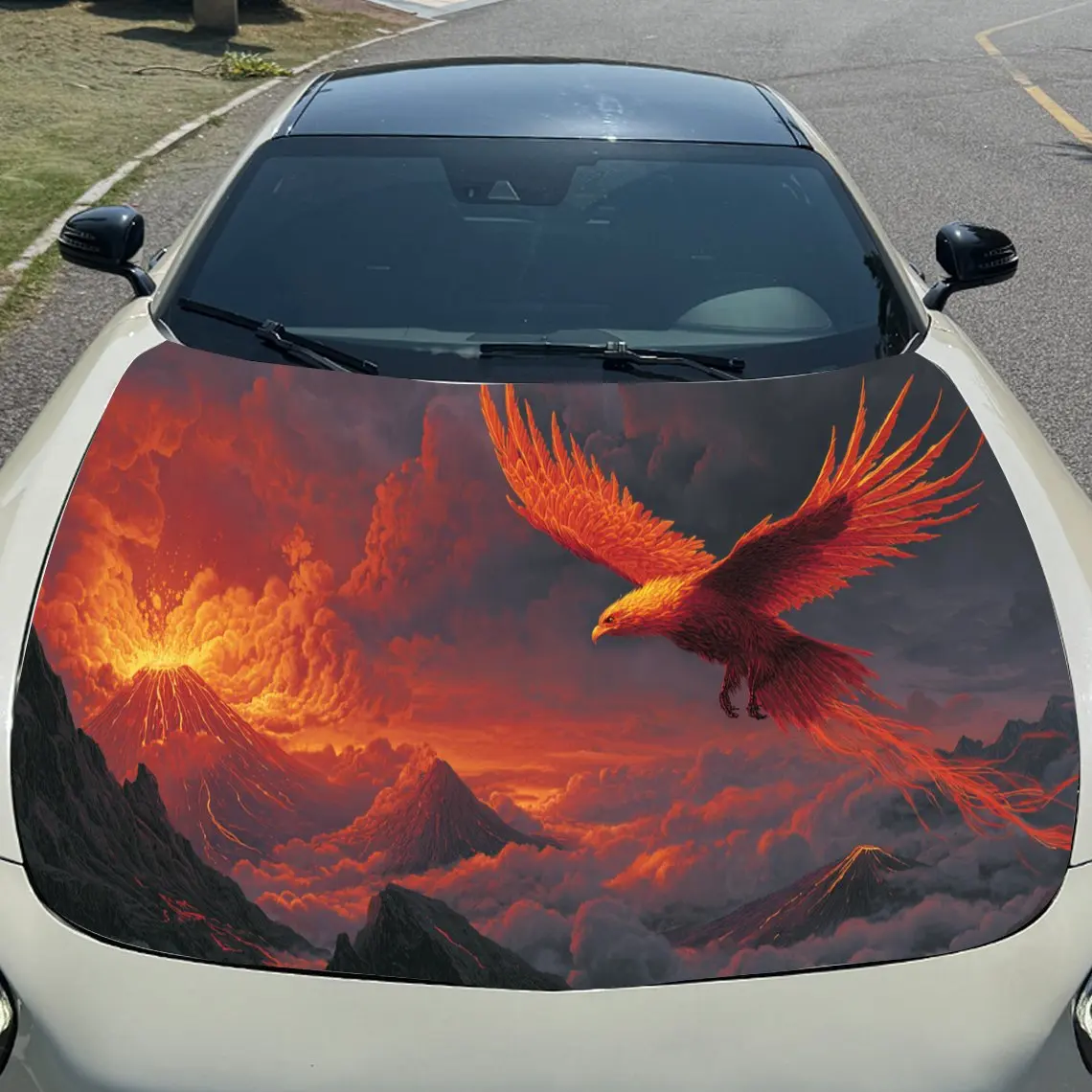 

Red Phoenix Fly Car Hood Sticker PVC Self Waterproof Stick, Striking Auto Exterior Accessories Decor Protect Gift for Car Lover