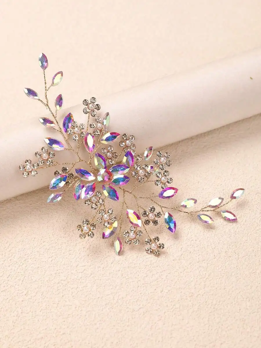 

Crystal And Pearl Alloy Floral Leaf Hair Comb For Women Bridal Wedding Party Accessory