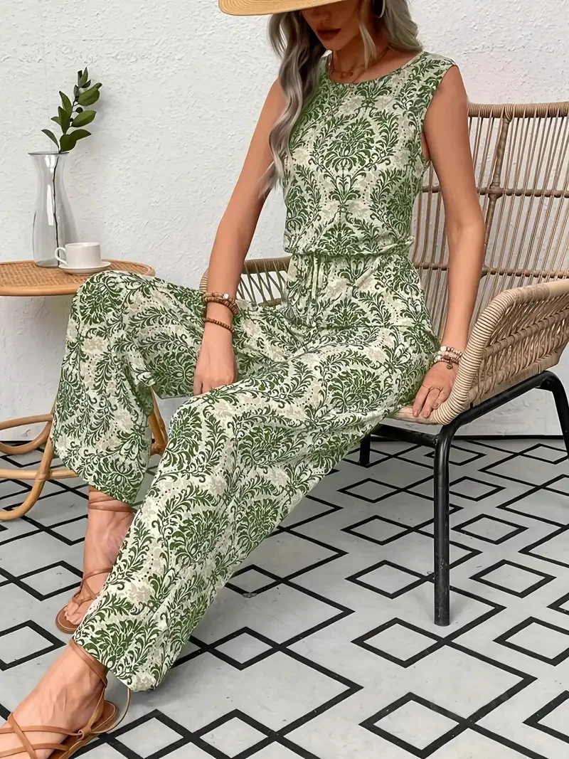 QX Feminino 2025 Poliéster Impresso Calças de Verão 8818 Floral Manga Curta Ternos de Duas Peças Redução de Preço