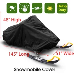 386x130x121cm Snowmobile Cover Winter Snow-proof Trailerable Cover Waterproof Dust-proof Trailer Sled Lawn Mower Protector Black