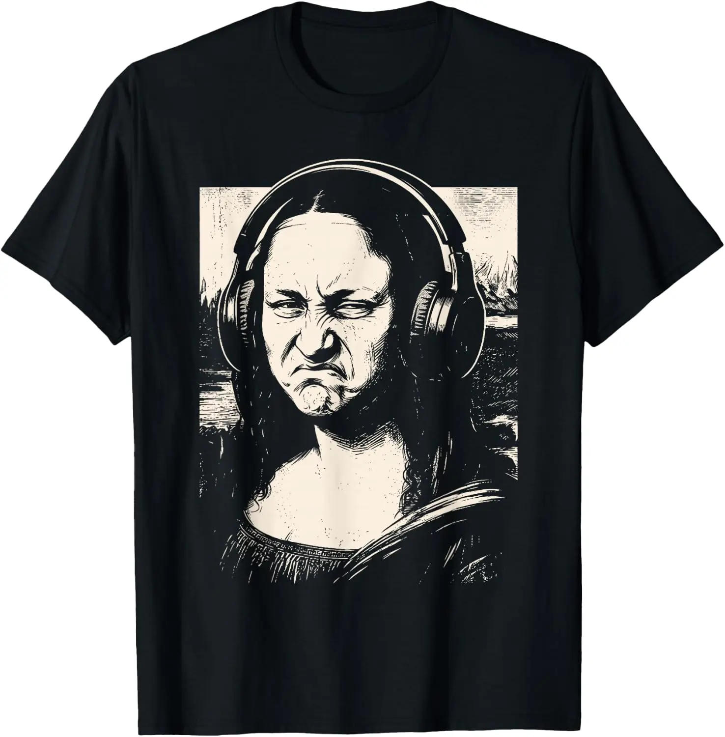 Mona Lisa Bass Face Funny Music Lovers Djs Producers T-Shirt 100% Cotton Trendy Y2K Short-Sleeve Tee-Soft, Quick-Drying,