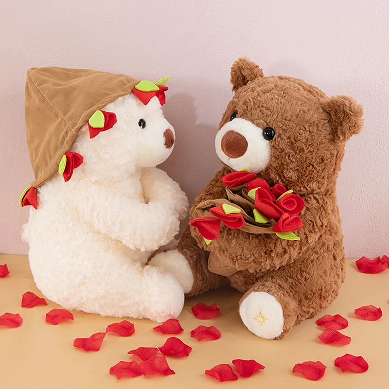 1 pezzo morbido orso bambola di pezza regalo romantico per l'amante orso kawaii con rose peluche decorazione della casa regali di San Valentino
