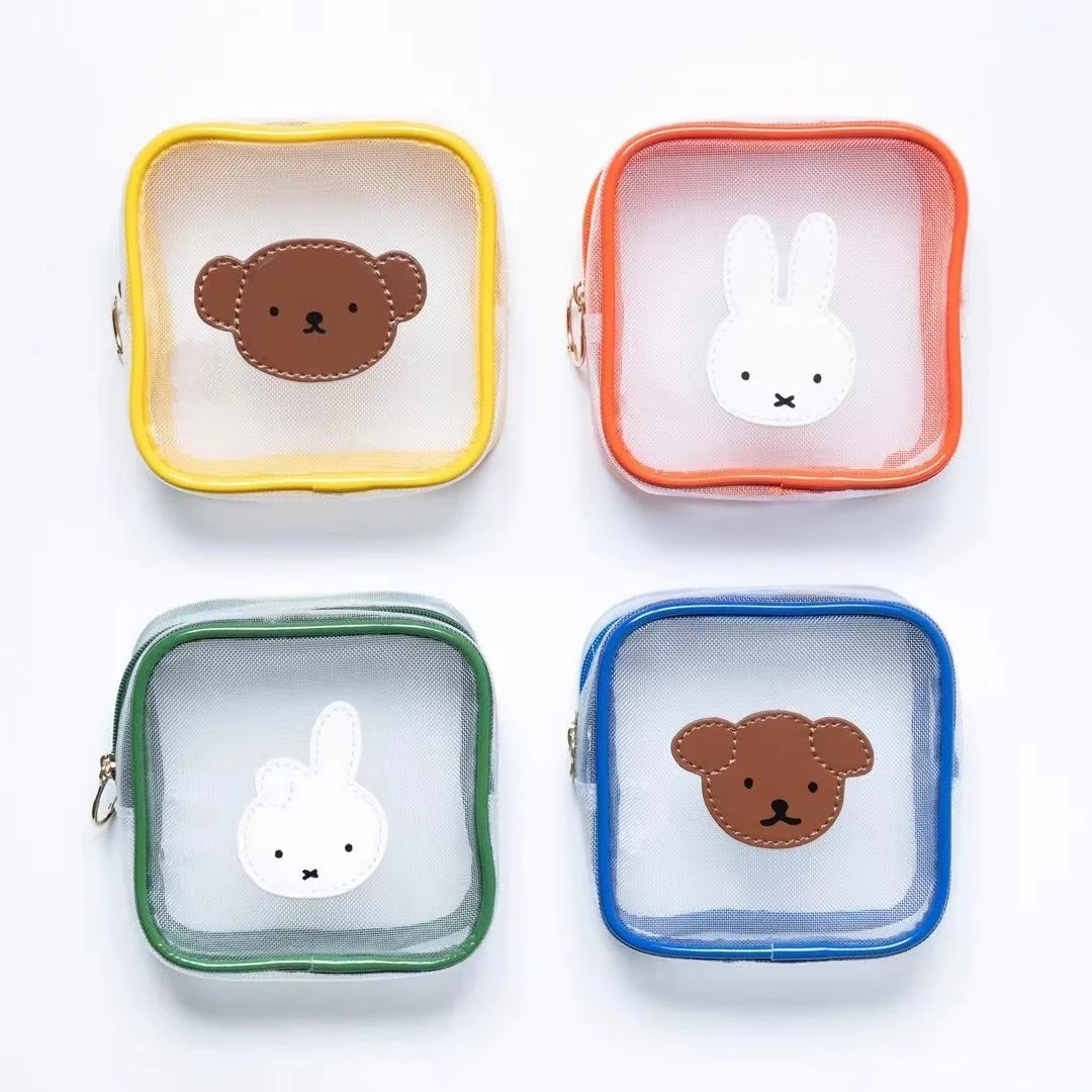 Miffy Cute Storage Bag Cartoon Mesh Translucent Travel Cosmetic Square Girl Portable Large Capacity Wash Box Kawaii Jewelry Gift