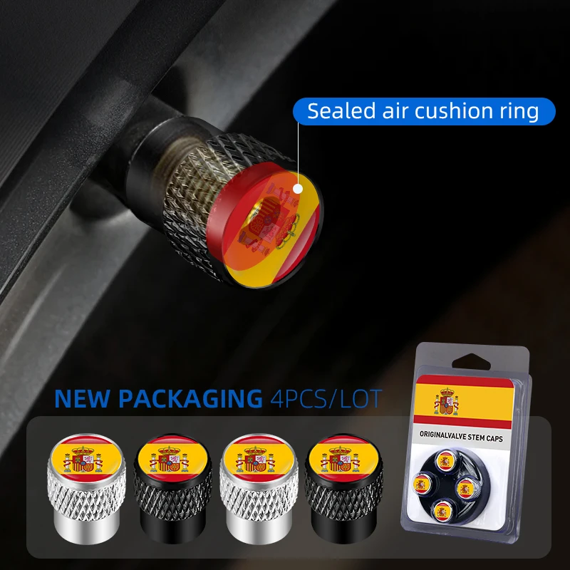 Auto Tire Valve Caps 4Pcs Car Tire Valve Stems Cap Knurling Style for National Flag Accessories