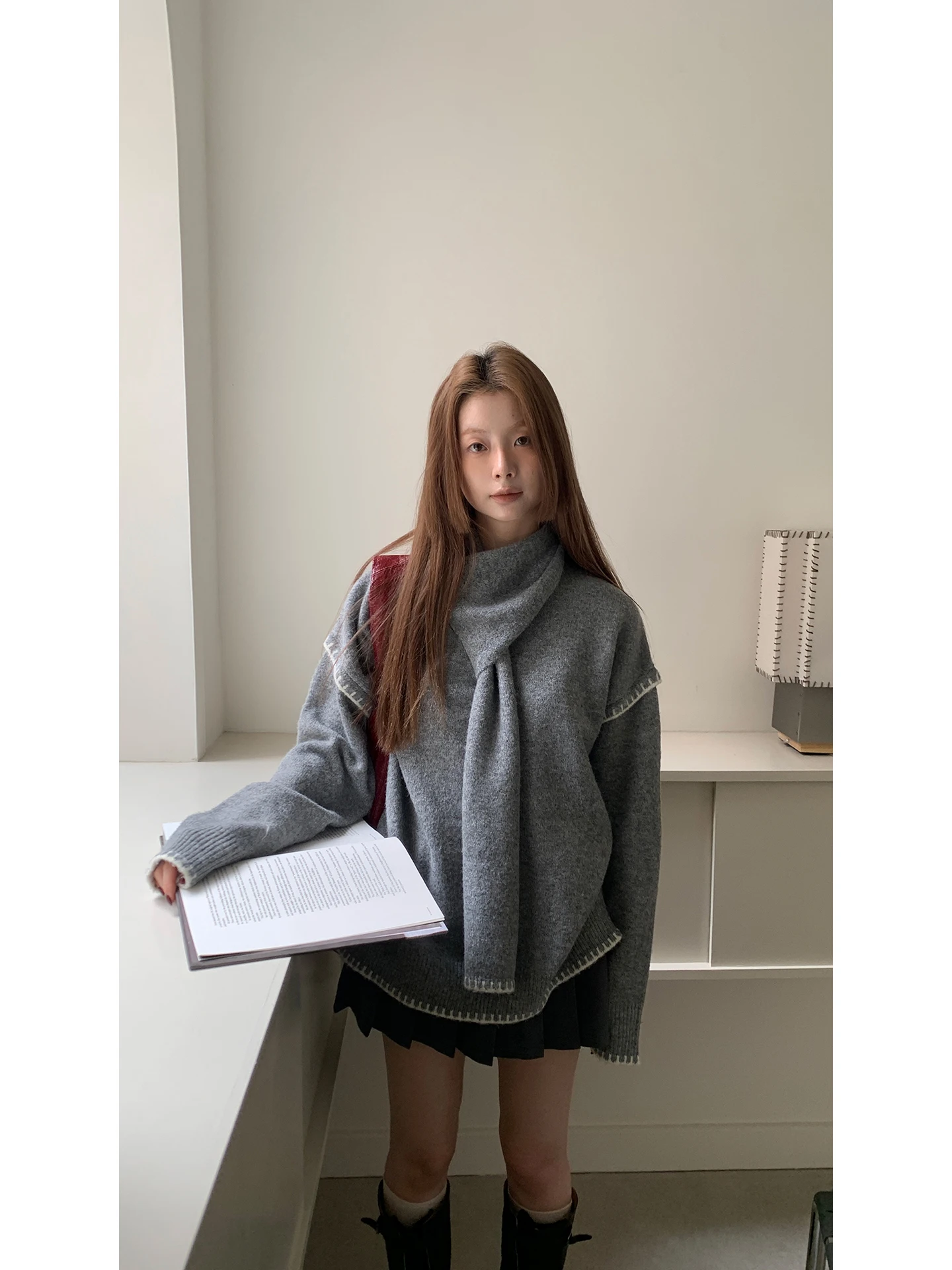 ay Gestrickter, lockerer Pullover für Damen, Herbst und Winter, Lazy Sle Overhead Design, High Sensation, faionable, lässig, langes Sve-Top