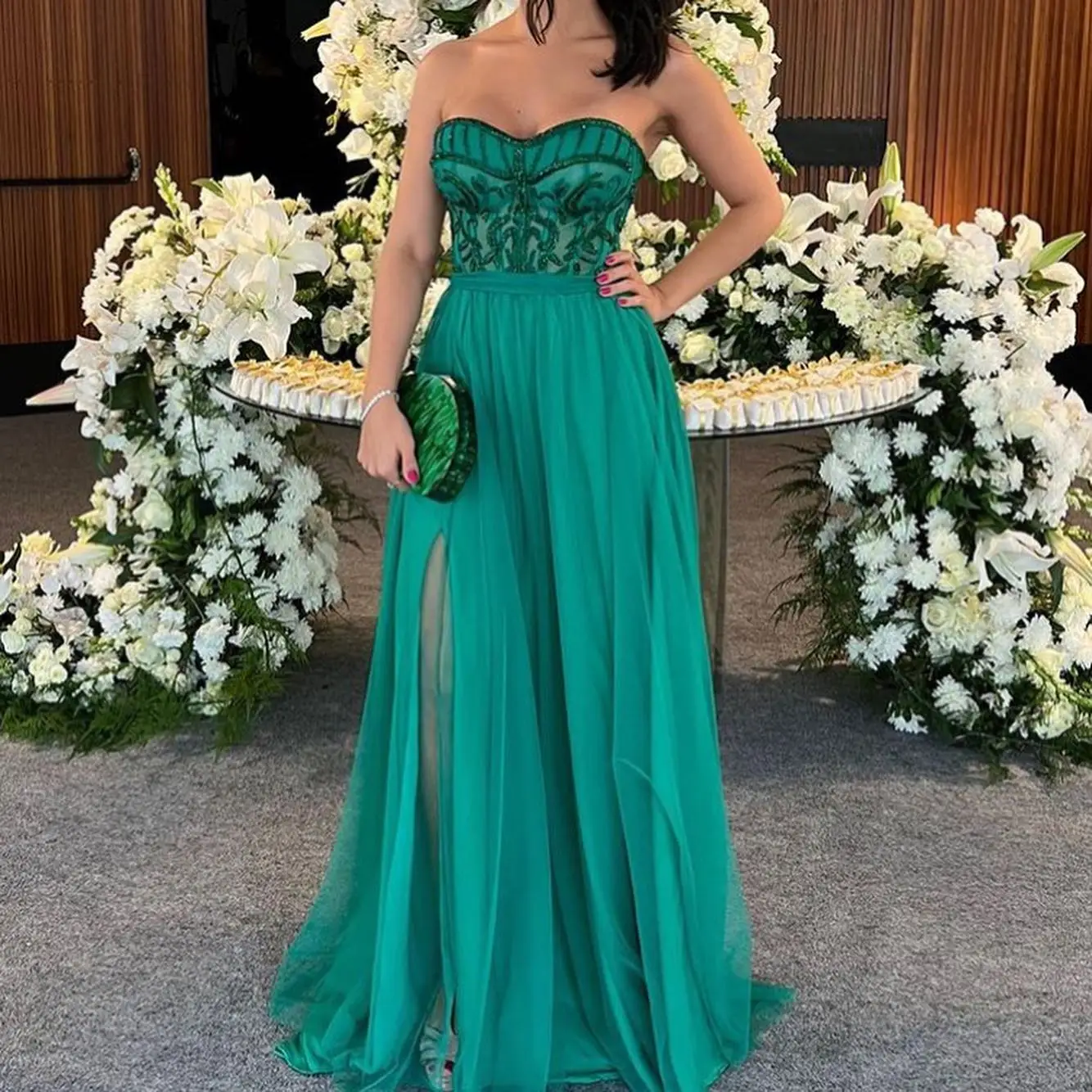 شارون سعيد فستان سهرة فاخر فوشيا على شكل حرف A مع خرز سبليت أخضر للنساء فساتين حفلات الزفاف الرسمية SF246 مخصصة