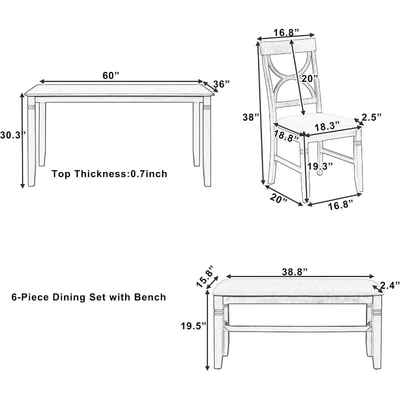 Houten Eettafel Set Met Gedempte Banken, Boerderij Stijl Rechthoekig Tafelblad Geschikt Voor Woonkamer, Café, Hotel,