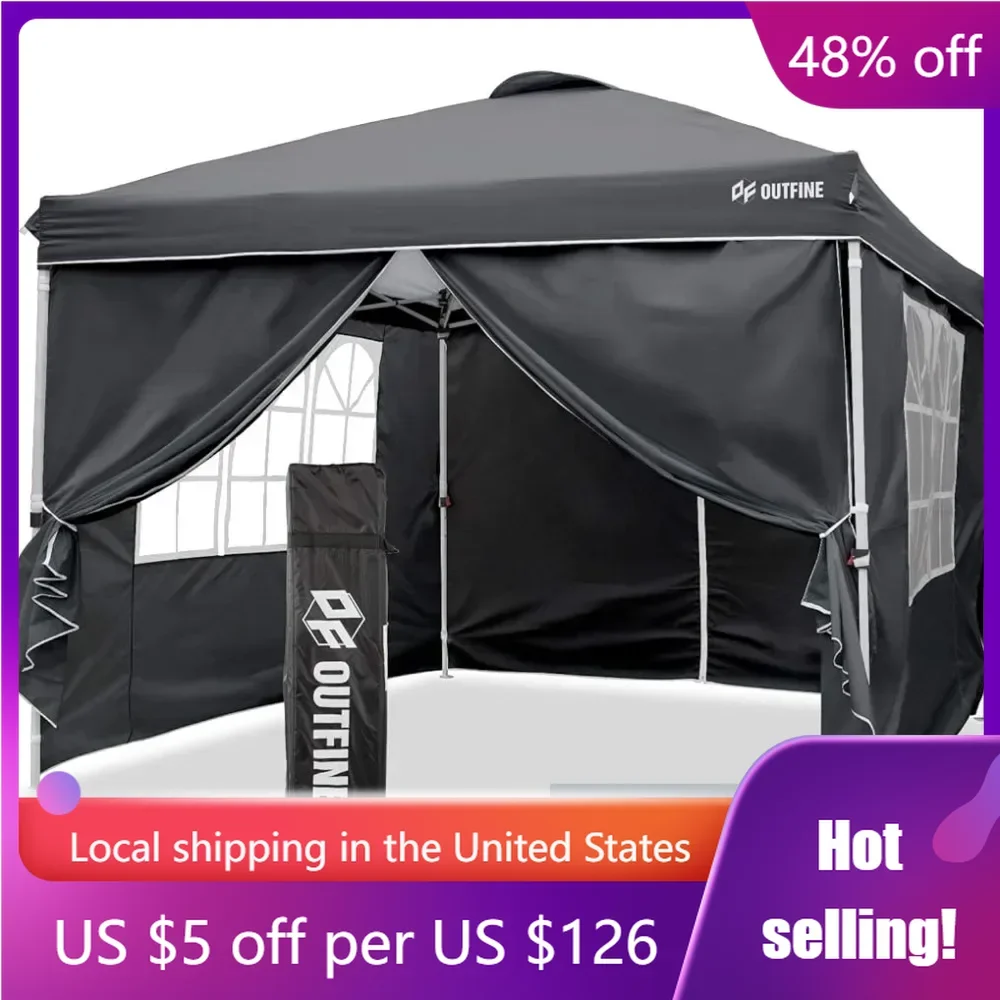 

Camping Accessories Outdoor Waterproof Awning Outdoor Party Canopies With 4 Removable Sidewalls Ropes X4 (Black Canopy Tent Tarp