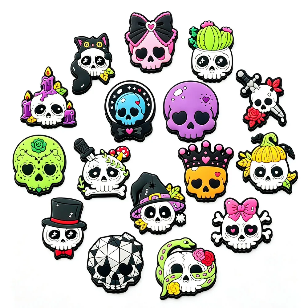 Skullpunk style Shoe Charms, Spooky Cute Dark Aesthetic Silicone Croc PVC Shoe Decorations For Clogs Wristband, Teens Party Gift