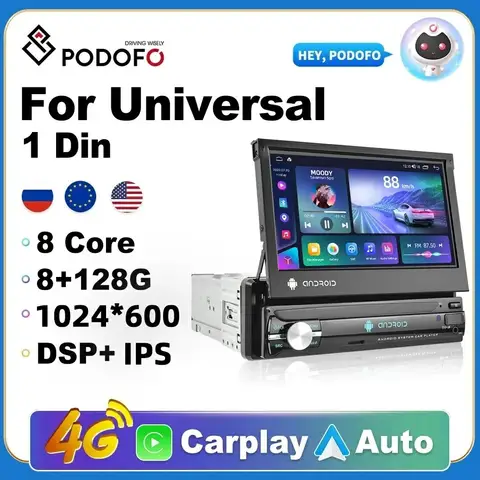 1 Din Car Radio GPS CarPlay Multimedia Player podofo