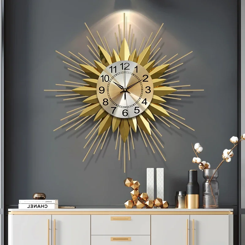 

Gold Oversized Wall Clock Aesthetic Big Silent Atmosphere Light Luxury Clock Fashion Free Shiping Reloj De Pared Home Decor