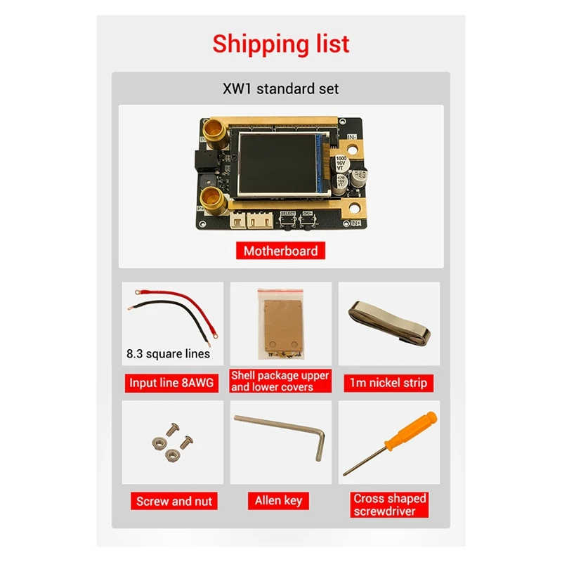XW1 แบบพกพาจุดเชื่อมเครื่อง DIY อุปกรณ์เสริม 18650 แบตเตอรี่ลิเธียมนิกเกิลแผ่นหน้าจอสี LCD Double Pulse 12V