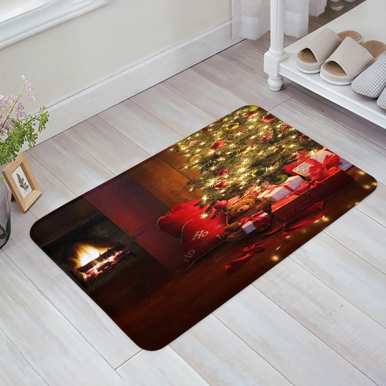 Christams Night Tree Present Box Carpet Living Room Area Rug Floor Mat Bedside Hallway Doormat Kids Bedroom Rug Home Decoration