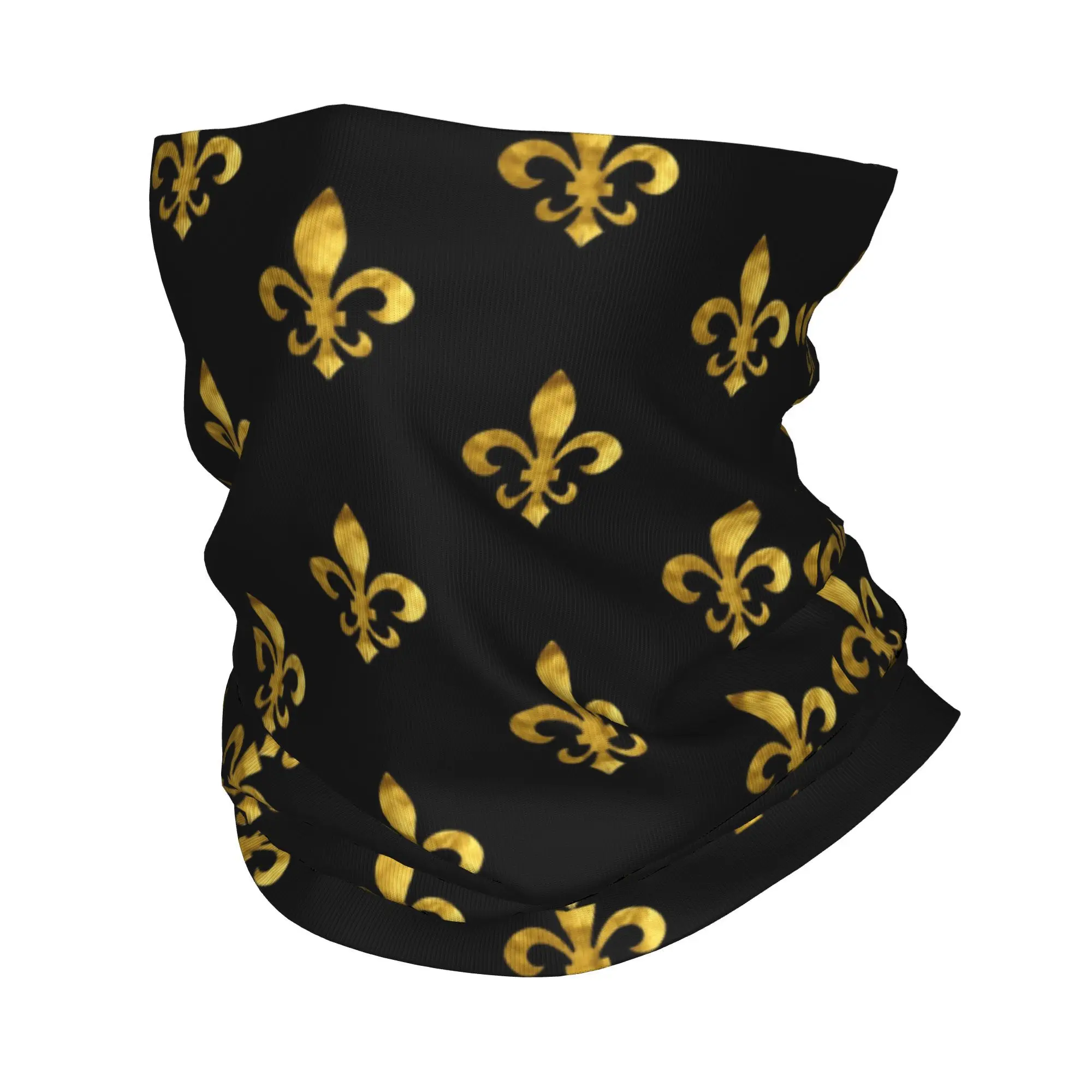 Custom Luxury Royal Golden Fleur De Lis Lily Flower Bandana Neck Gaiter for Hiking  Wrap Scarf Ancient Symbol Headband Warmer