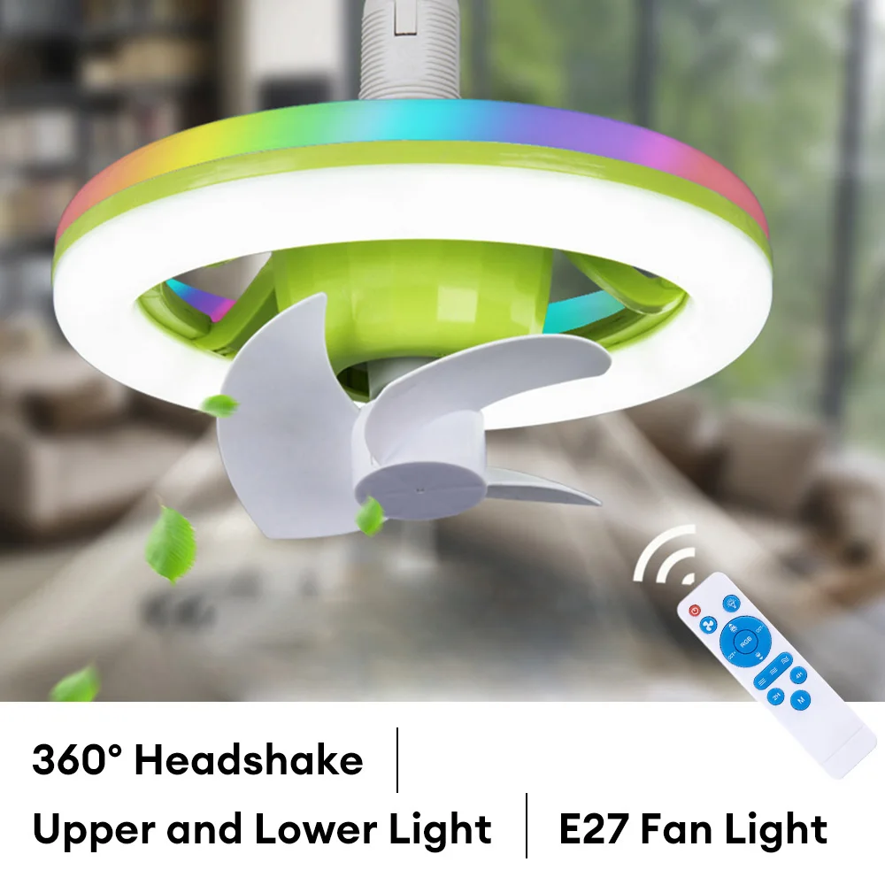 E27 Ceiling Fan with LED Light Remote Control Fan Lamp Dimming RGB Ceiling Light 360° Rotating Fan Light for Bedroom Living Room