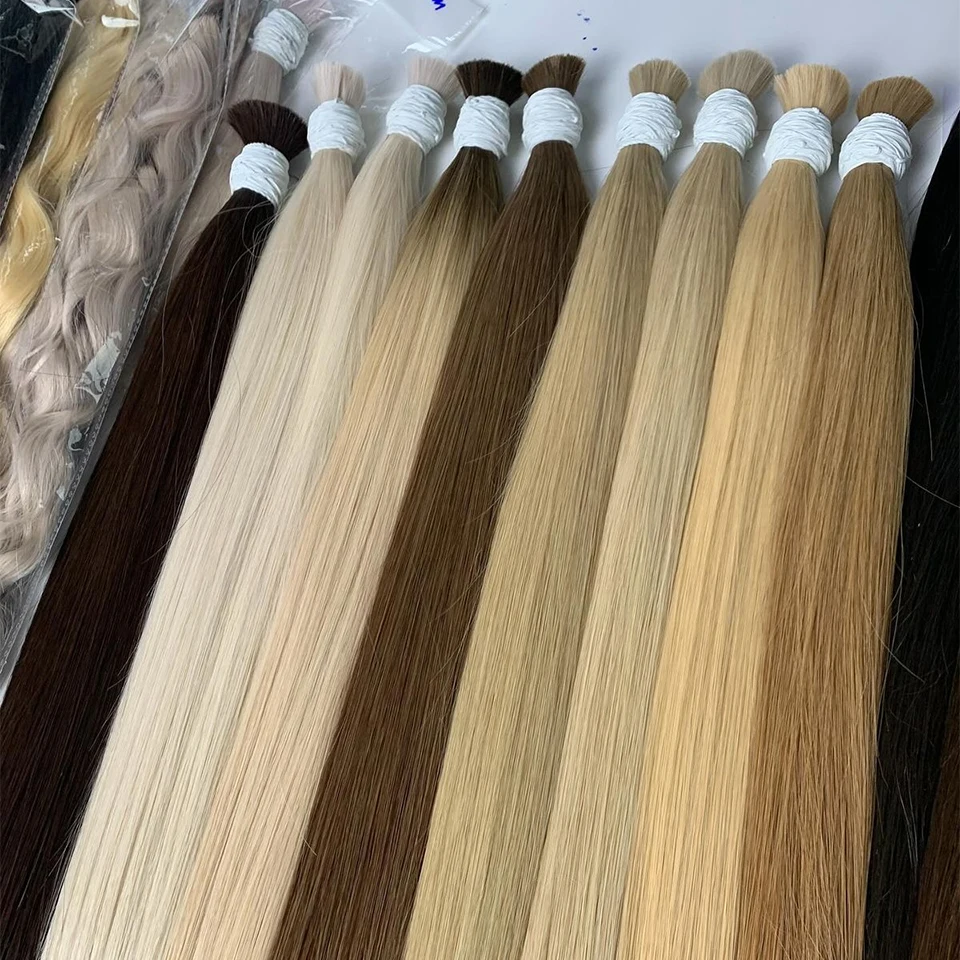 Cabello para trenzas sin costura, 100% cabello humano virgen brasileño Remy, 50g y 100g, color rubio y 1B 4