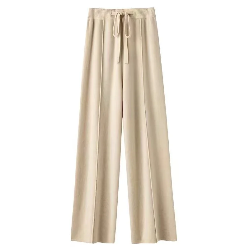 2026 Autumn Winter New Women's High Waist Belted Pure Color Center Line Wide Leg Pants Casual Versatile Knitted Straight Leg...