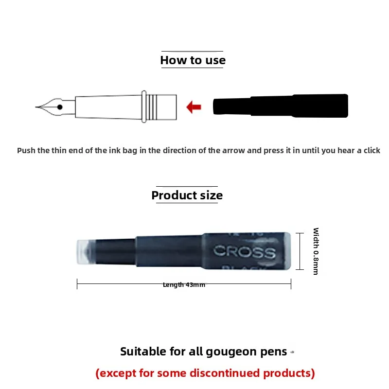 CROSS Black Ink Bag Ink Gallbladder Portable Non-Carbon Replaceable Disposable Ink Core for Pen