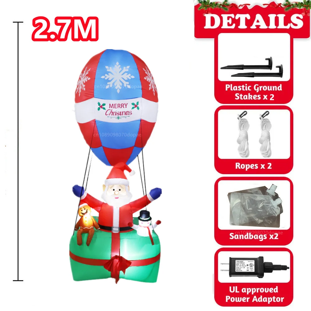 2.7 متر عيد الميلاد نفخ سانتا كلوز ركوب بالون ساخن المدمج في مصباح ليد داخلي في الهواء الطلق ساحة تقليم حديقة متعة عطلة الطرف الدعامة