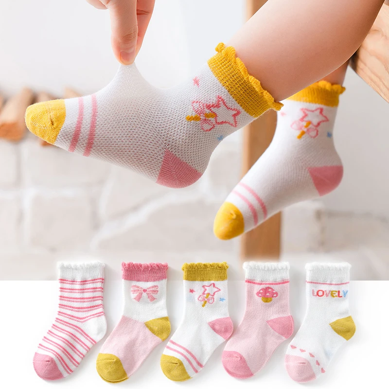 5 Pairs/lot  Autumn Winter Cute Cartoon Newborn Baby Boys Girls Comfort Cotton High Quality Socks Kids Breathable Soft Socks