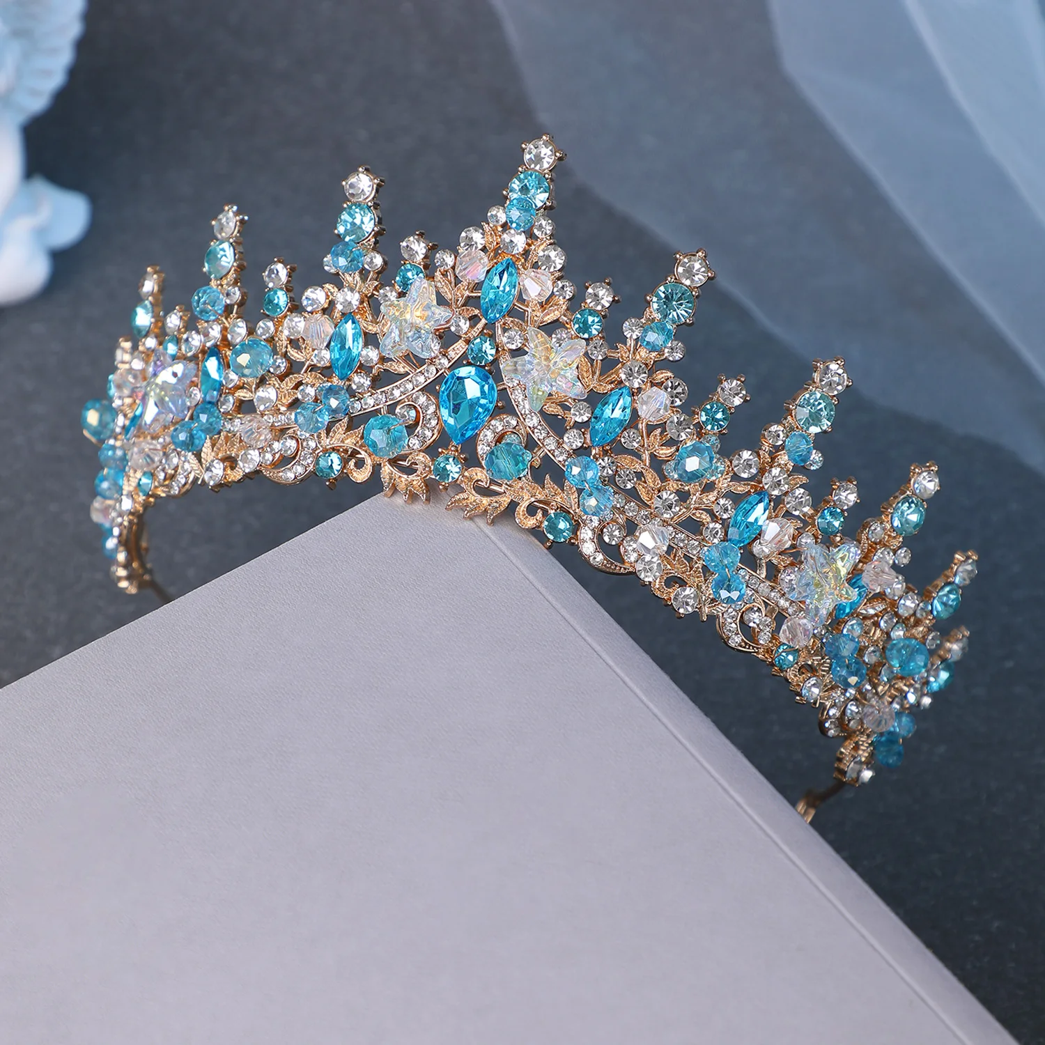 Handmade Crystal Rhinestone Tiaras And Crowns For Bride Women Stars Flowers Wedding Hair Accessories Head Jewelry