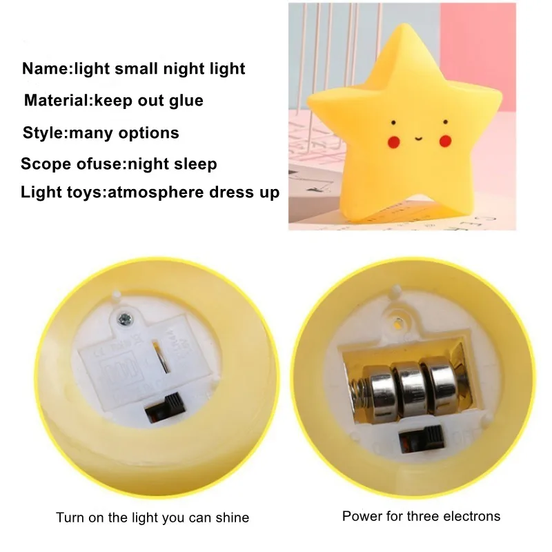 Veilleuse LED de dessin animé avec batterie pour enfants, décoration de Noël, lampe de chambre à coucher, lampe de chevet, lune, étoile, jouet pour fille, cadeau pour enfants