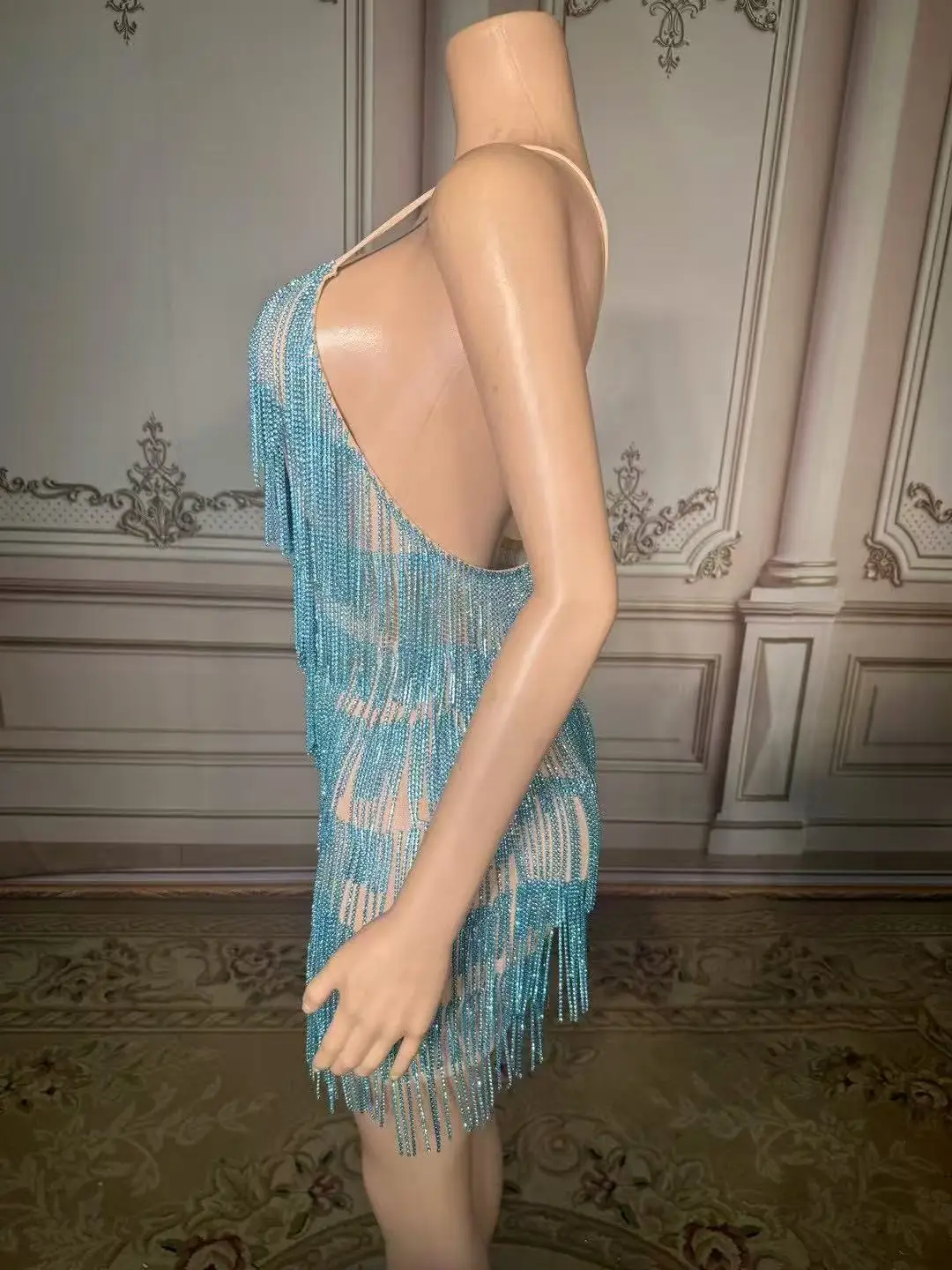 

ZD Elegant Transparent Mesh Rhinestone Dinner Gown Ladies Wedding Party Prom Long Dress Women Bodycon Banquet Evening Dress