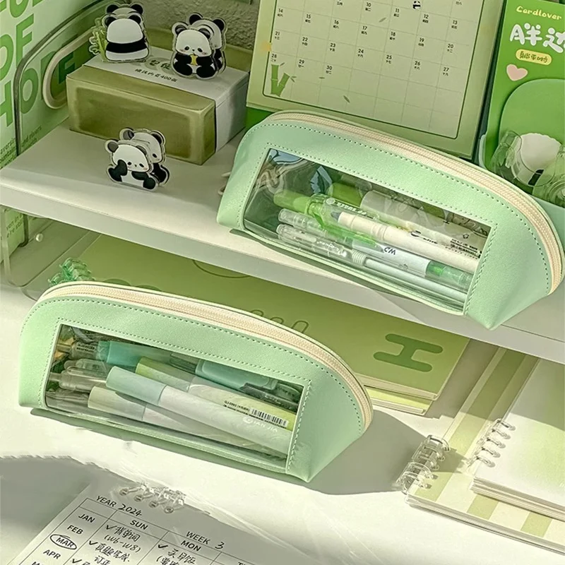 

Цельный эстетический повседневный пенал из искусственной кожи для детей, новая модная однотонная сумка-органайзер для канцелярских принадлежностей, большая вместительная сумка для ручек