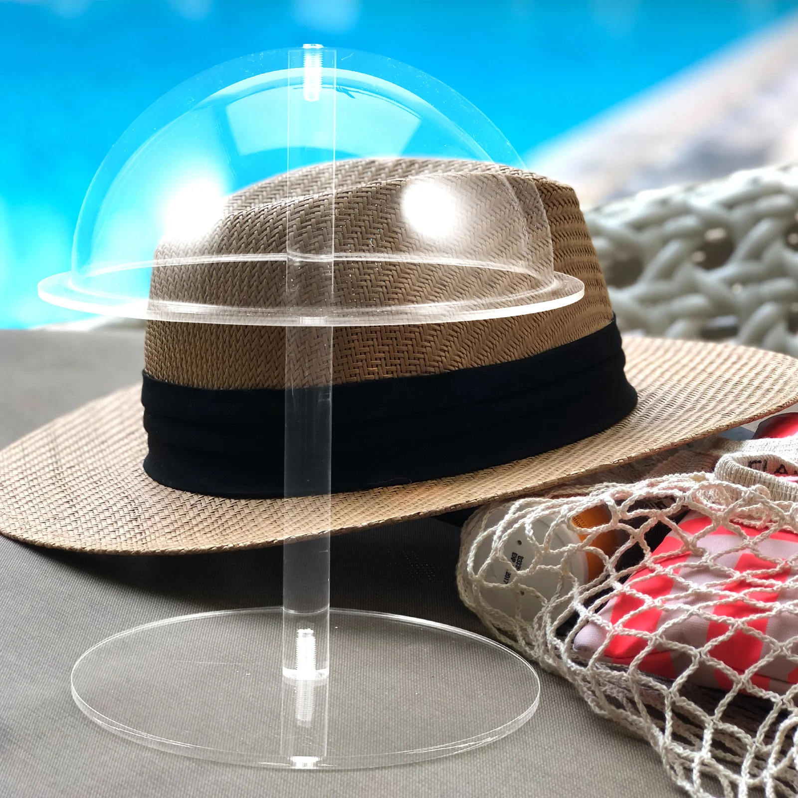 

Acrylic Hat Display Stand Adjustable Height Transparent Desktop Cap Storage Organizer Hat Stand Display Rack