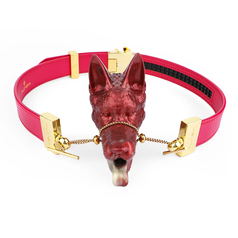 Adult Games Leather Harness with Dog Head-Shaped Ball Gag, Luxury Restraint Accessory for Sex Toy