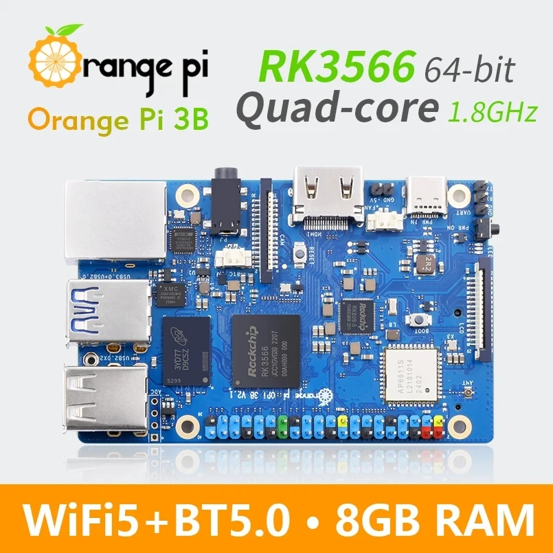 Orange Pi 3B 8GB 4GB 2GB Ram RK3566  Quad-Core 64-bit WiFi+BLE Gigabit SBC 4K Video Optional eMMC Module Single Board Computer