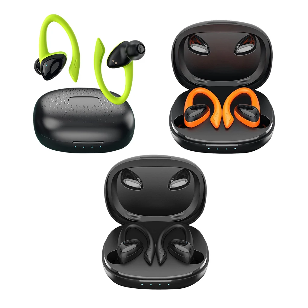 سماعات أذن لاسلكية قابلة لإعادة الشحن، سماعات أذن بخطاف متوافقة مع بلوتوث V5.1 IPX5 مقاومة للماء، سماعات رأس باللون الأخضر