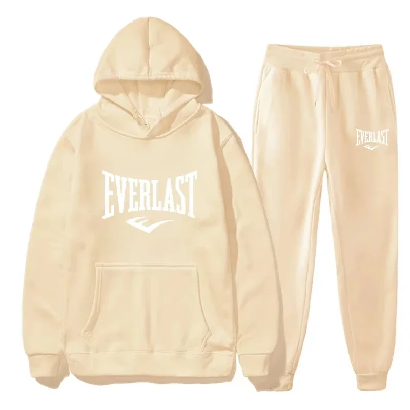 남성용 EVERLAST 운동복 피트니스 체육관 의류 러닝 세트 운동복 스트랩 Autumn_Winter 까마귀 세트 남성용 새 스타일 의류